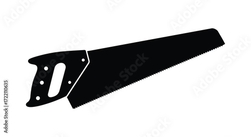 A simple black and white illustration of a hand saw on white background