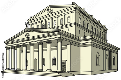 Bolshoi Theatre in Moscow, Russia, neoclassical façade with columns and gilded interiors