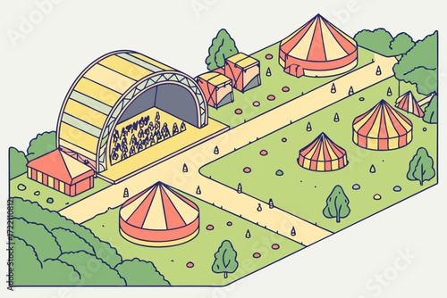 Bonnaroo Music Festival in Manchester, Tennessee, colorful tents and massive stages in open fields