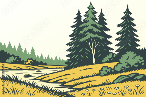 Boundary Waters Meadow Clearings in Minnesota, small grassy lakeside fields under pine forests