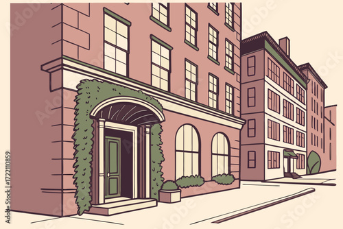 Bowery Hotel in New York City, boutique red-brick façade with ivy-covered entrance