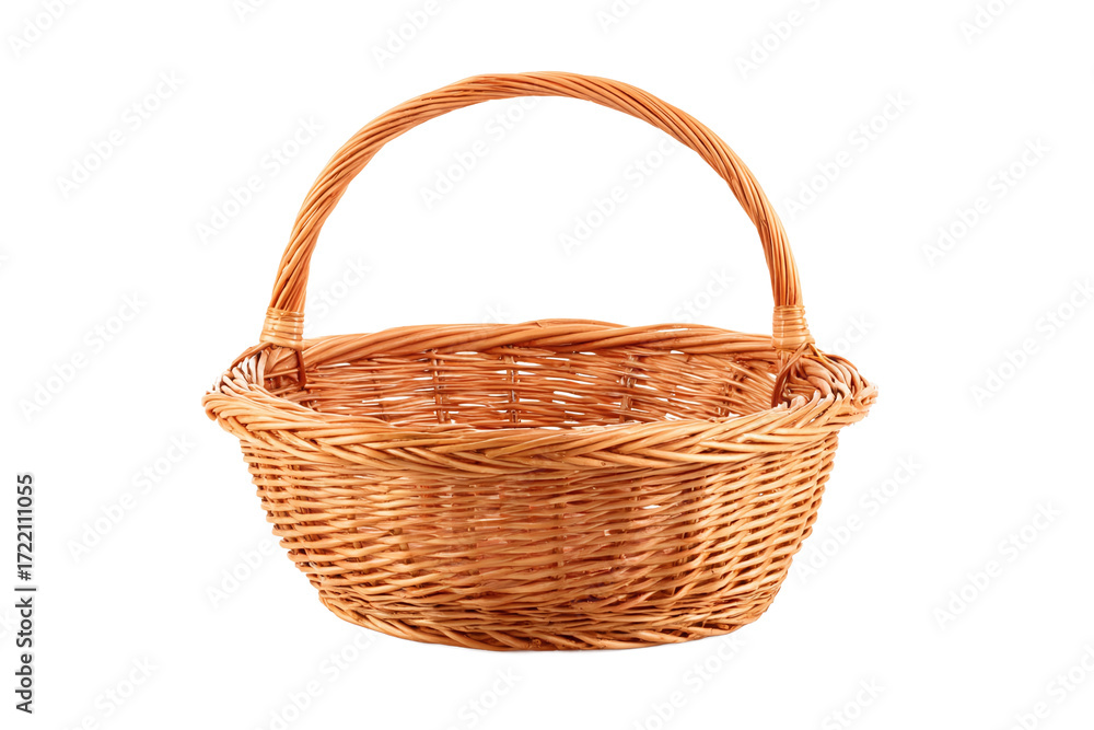 Obraz premium Wicker basket with handle, isolated on white transparent background
