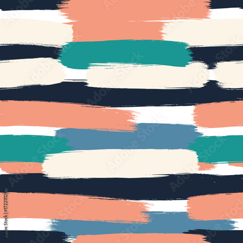 A playful abstract pattern featuring thick brush strokes in coral teal and cream.