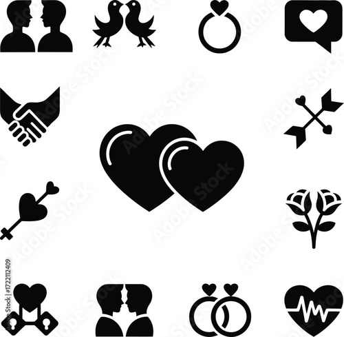 Minimalist Heart, Love & Wedding Symbols   Elegant Vector Icons for Romantic Graphics