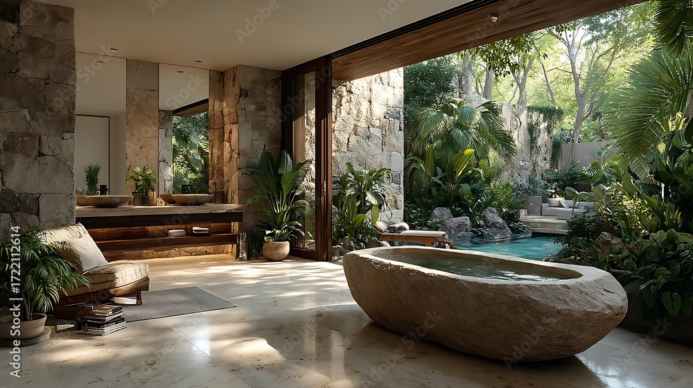 Fototapeta premium Open air jungle bathroom retreat design high resolution image