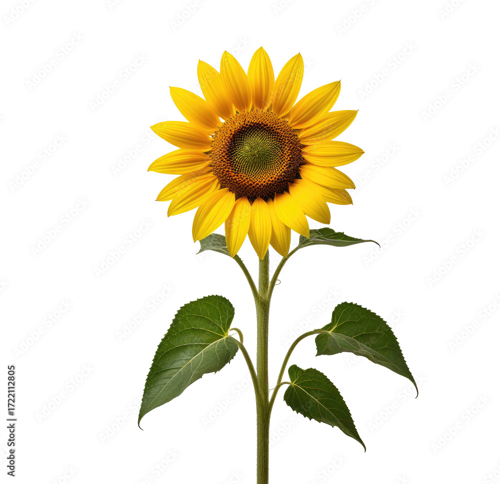 Obraz premium Single sunflower, studio shot, black background, floral design