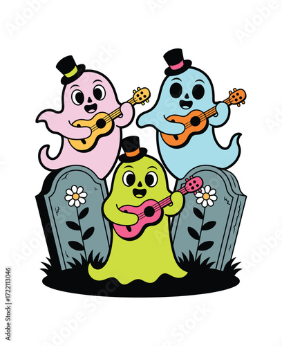 Ghostly Guitar Serenade In The Graveyard Moon With Music Spirits  