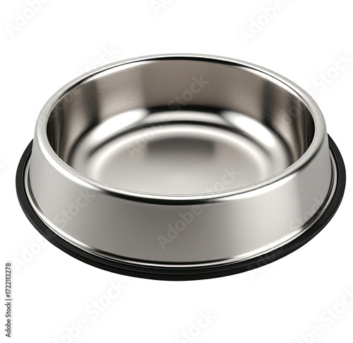 Stainless steel pet bowl, elevated, isolated, white background, pet food