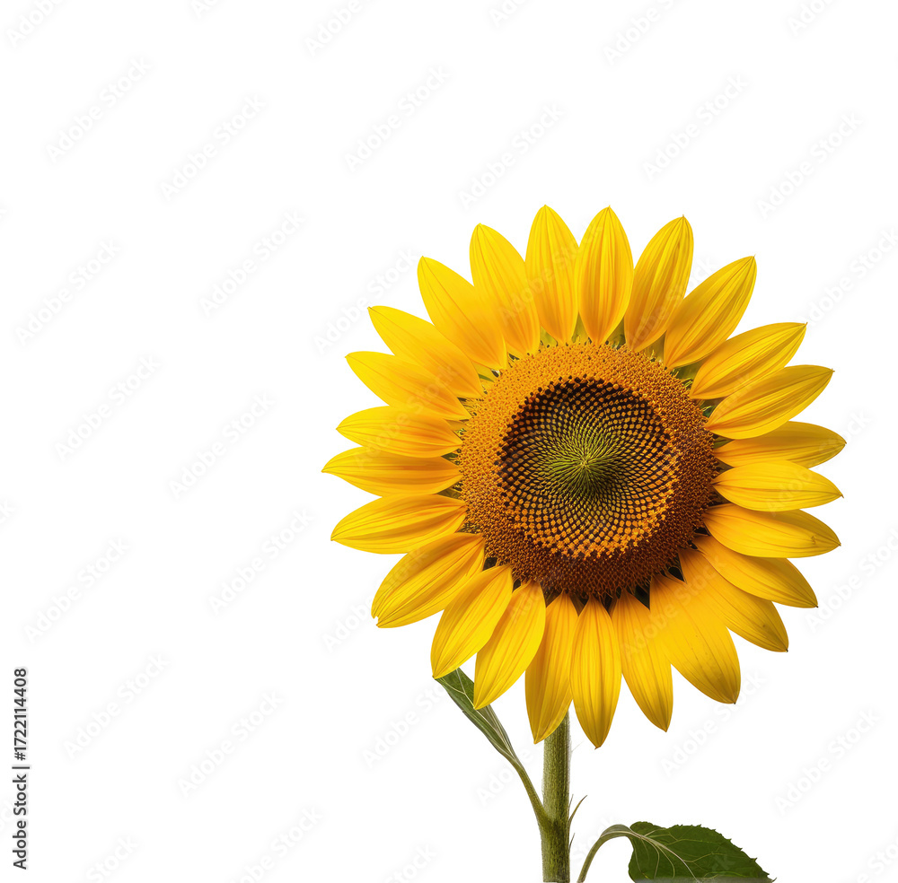 Fototapeta premium Sunflower blooming, isolated, black background, design element (1)