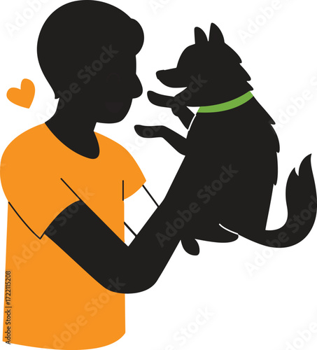 Silhouette of person holding a dog with a heart