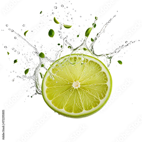 Lime Splashing, Fresh Citrus, Black Background, Drink Advertisement
