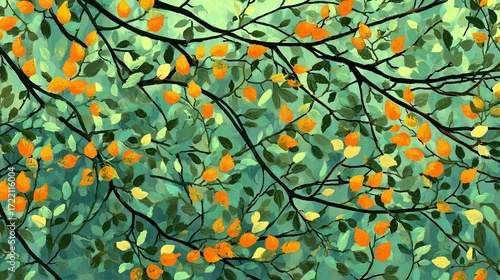   An orange tree with numerous oranges dangling from its limbs and lush green foliage