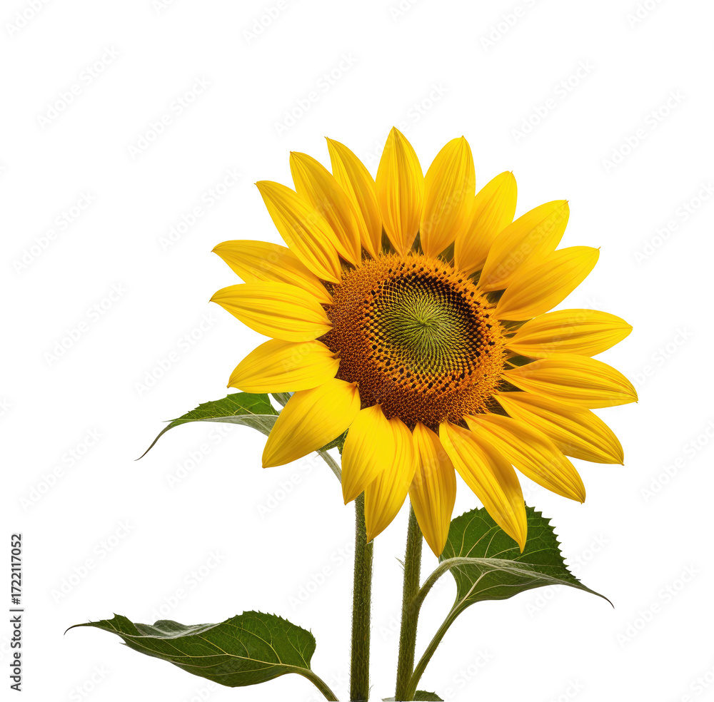 Fototapeta premium Single sunflower blooming, studio, black background, floral design