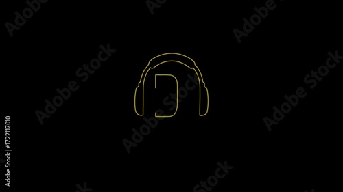 Animated DJ Headphones Logo Neon Glow Motion Graphic for Music Party, Club Event, Festival, and Nightlife party