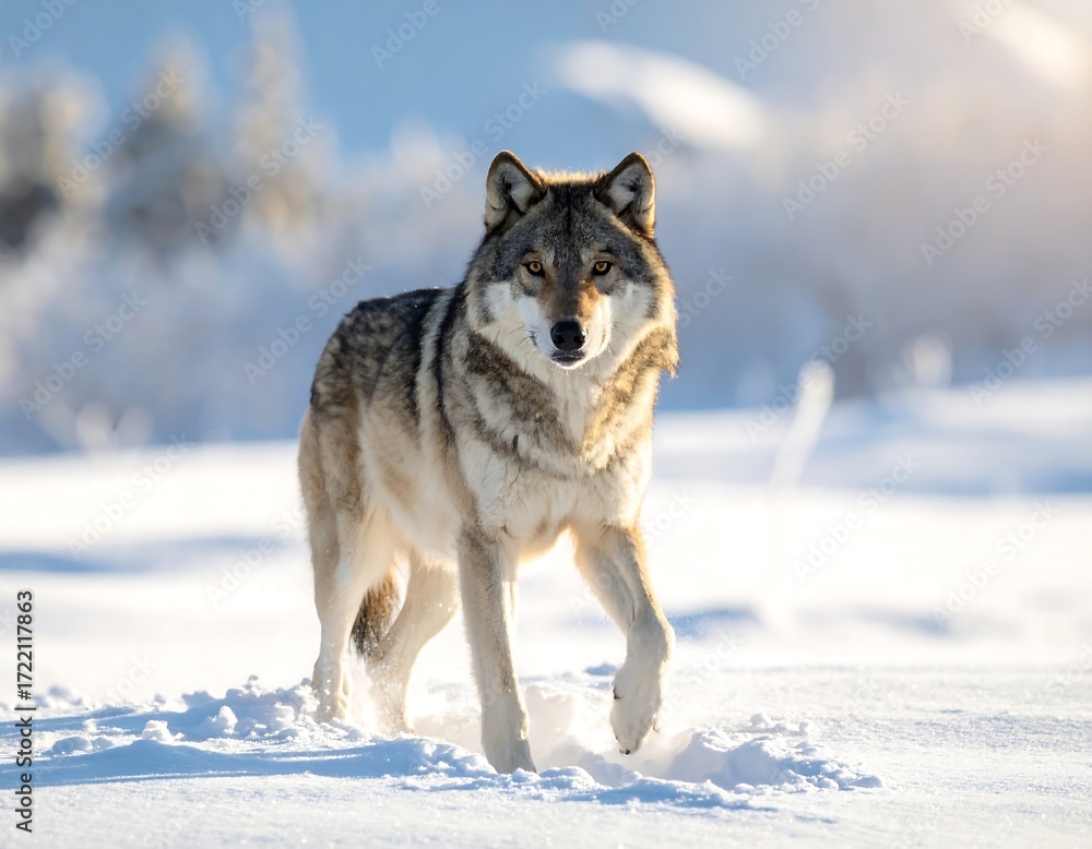 Fototapeta premium Gray wolf in snowy landscape