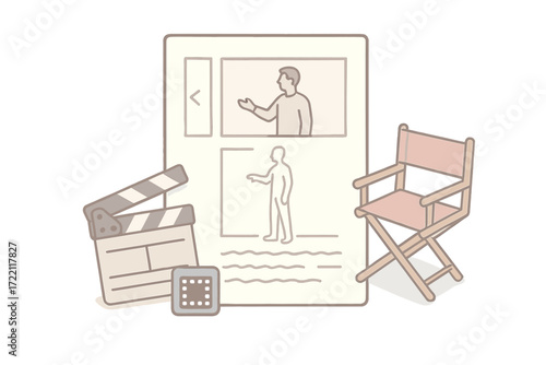 Storyboard Sketch Scene. Isometric vector illustration set Storyboard Sketch Scene Shot: storyboard frame with camera angle notes,