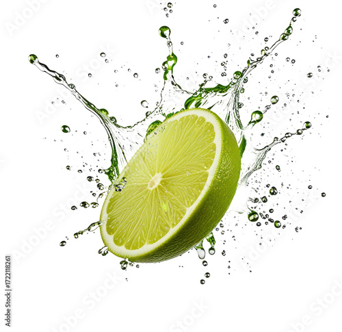Lime splash, dark background, juicy citrus, refreshment