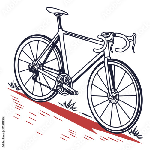 Graphic Line Art Road Bicycle Illustration with Drop Handlebars and Detailed Spokes.