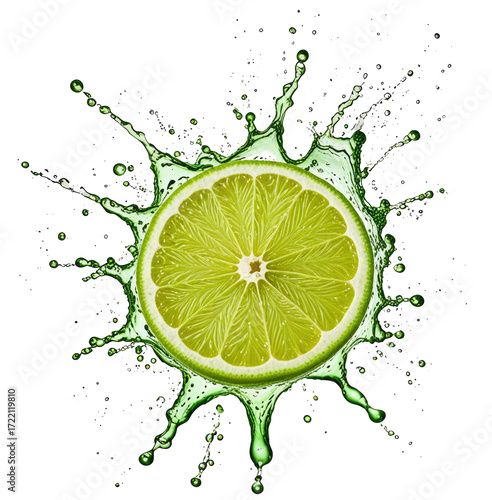 Lime splash, juicy citrus, studio shot, dark background, food advertising