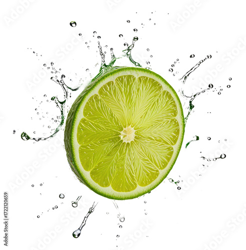 Lime slice splash,  dark background,  food photography, drink recipe