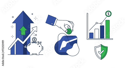 Financial growth illustration showcasing investment returns and savings strategy for wealth accumulation and successful business development leading to long term profitability