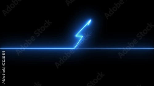 Neon Battery charging power symbol, lightning bolt sign in the circle.