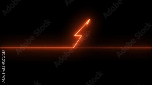 Neon Battery charging power symbol, lightning bolt sign in the circle.
