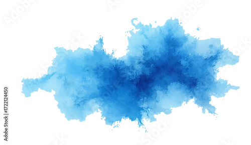 Blue ink splashes and blots on white background with watercolor texturea