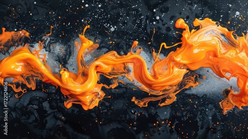 Energetic orange abstract flow on dynamic black background