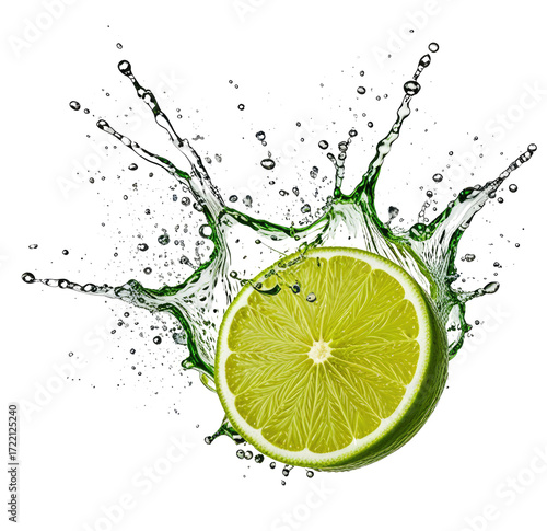 Lime Splashing in Water, Dark Background, Refreshing Drink Ad