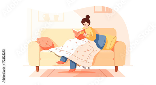 Reading on the Sofa A cozy daily life scene with a book, relaxation and personal enjoyment