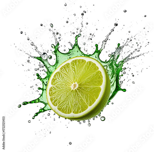 Lime splash, juicy citrus, drink background, ad