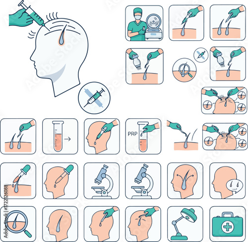 Hair Restoration Treatment Vector Icon Pack