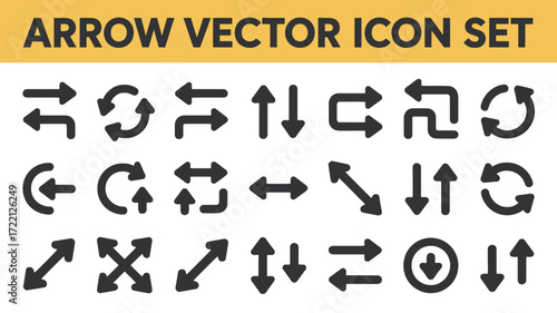 A collection of 20 black arrow icons in various directions and styles on a white background vector