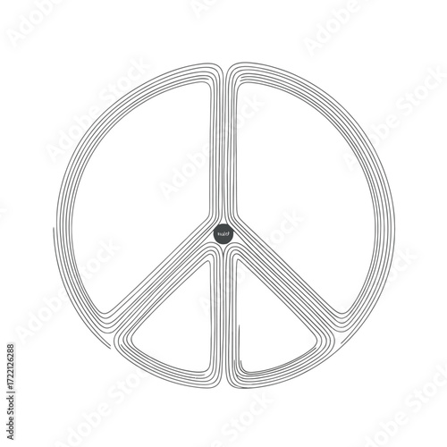Abstract concentric line peace sign symbol with dark gray circle center concentric lines