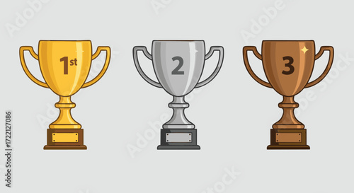 Gold, Silver, and Bronze Trophies Representing First, Second, and Third Place Awards
