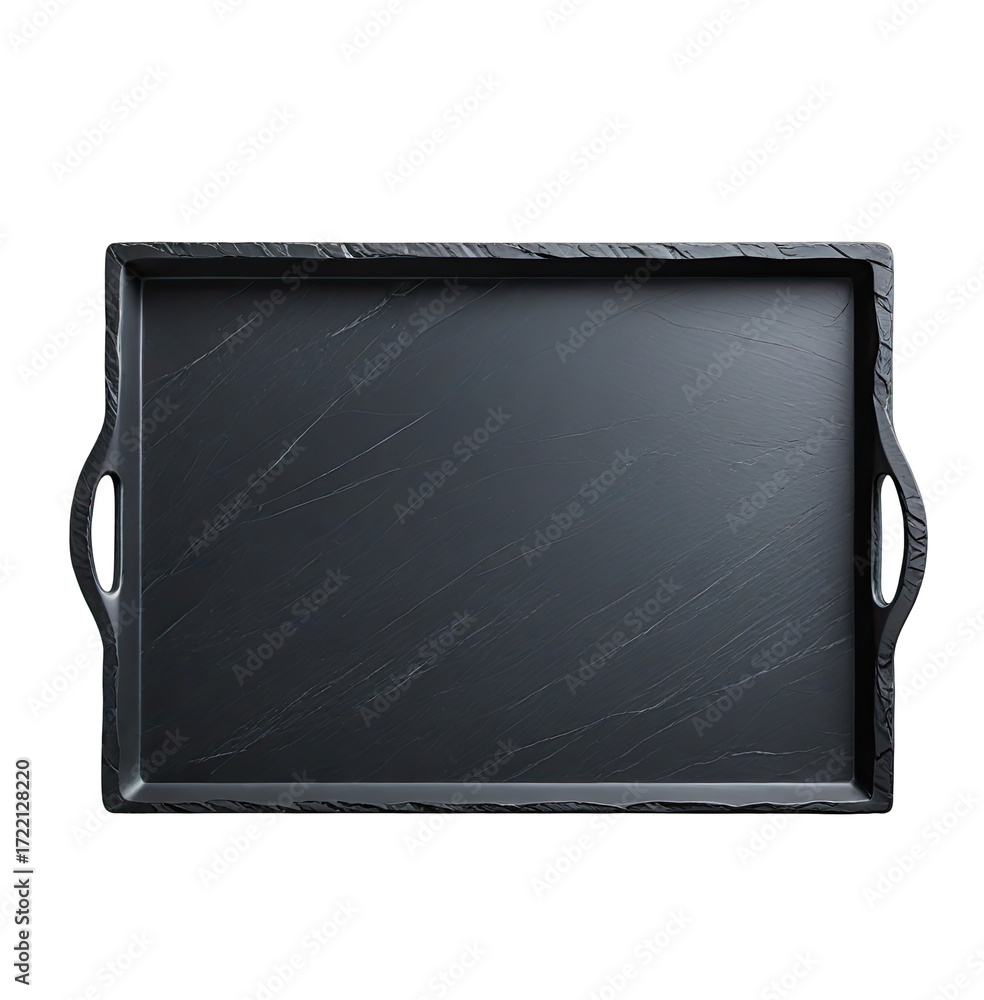 Fototapeta premium Black slate serving tray, rustic kitchen, empty, overhead