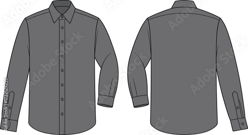 Vector illustration of classic men’s long sleeve shirt, button down front design, fashion apparel template for clothing, garment, textile, tailoring, and uniform use