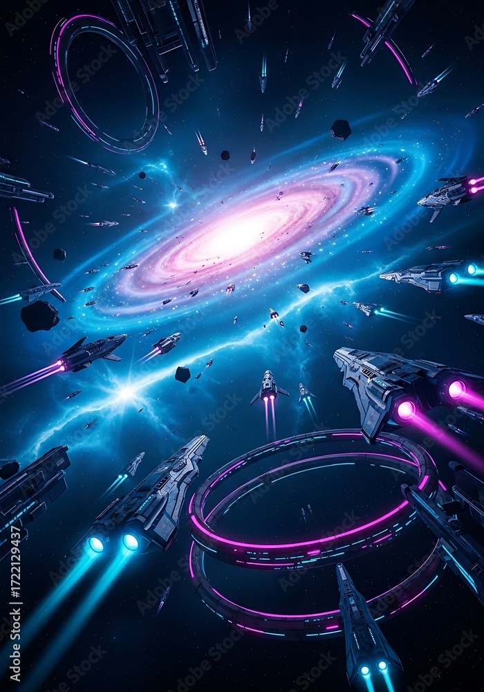 Naklejka premium Cosmic Space Battle Scene.
