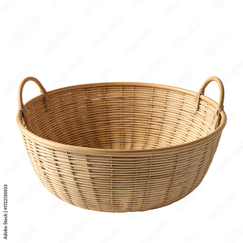 Fototapeta premium Woven wicker basket, studio shot, neutral background, storage