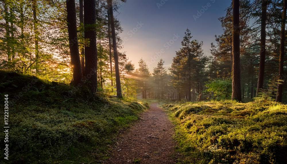 Fototapeta premium A Quiet Forest Path At Dawn