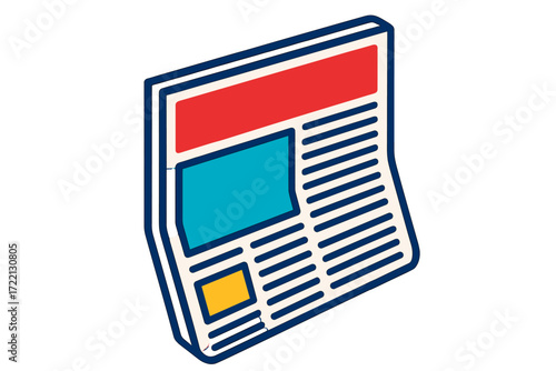 Vibrant News Layout. Isometric vector illustration set Front Page News Design: large headline block across top, image placeholder