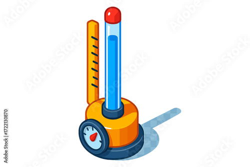 Mercury Barometer Illustration. Isometric vector illustration set Mercury Pressure Gauge: vertical mercury barometer with clear