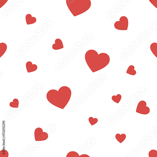 Seamless Pattern of Red Hearts Scattered on White Background Romantic Love Theme for Valentines Day Design