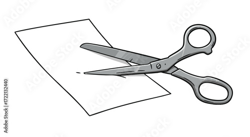 Illustration of scissors cutting a piece of paper, symbolizing creativity and cutting edge ideas