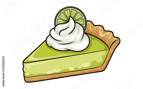 Delicious slice of key lime pie with whipped cream and lime garnish food illustration tempting dessert sweet treat culinary delight