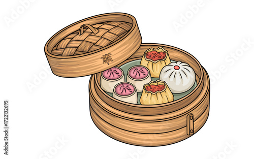 Authentic Chinese Dim Sum in Bamboo Steamer Tasty Traditional Cuisine Asian Food Delicious Gourmet Delicacies