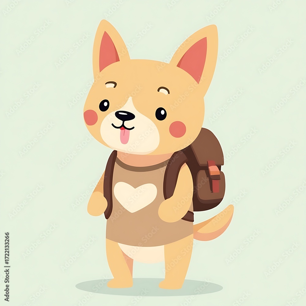 Obraz premium Cute cartoon dog with backpack and heart shirt puppy