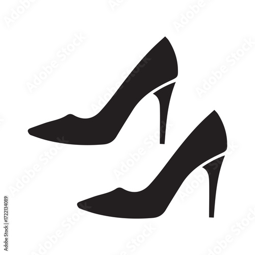 Elegant black high heel shoes silhouette on white