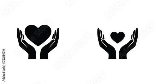 Protecting love two representations of hands cradling a heart symbol